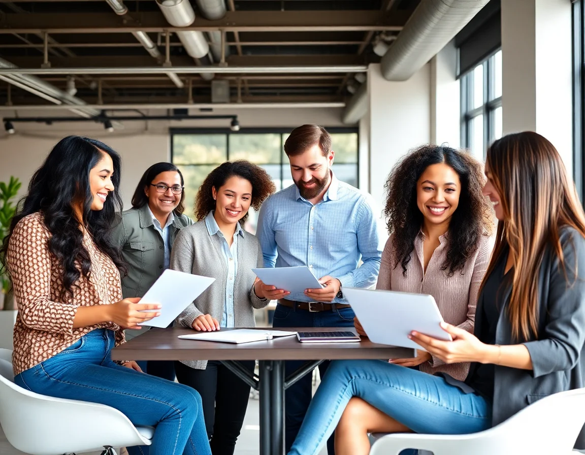 A team of diverse entrepreneurs collaborating in a modern office.