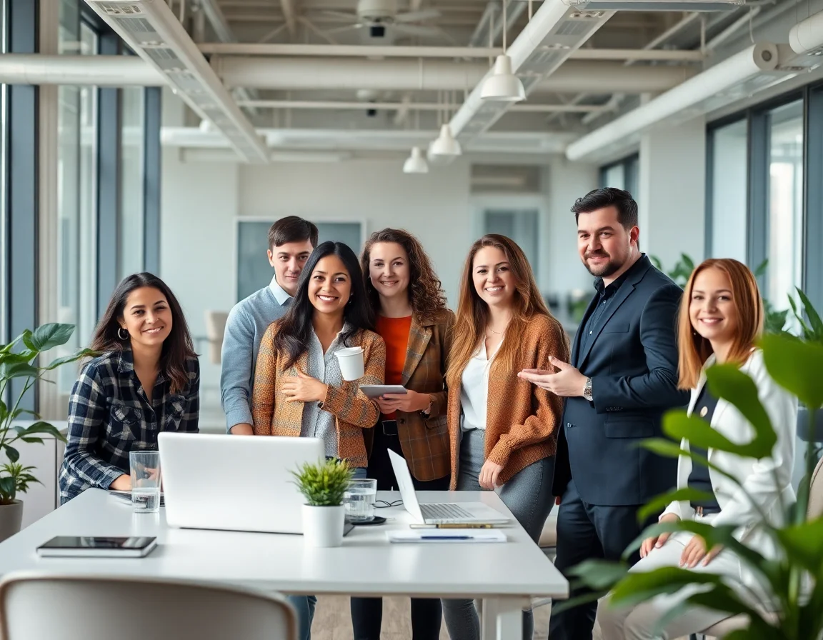 Diverse team of entrepreneurs collaborating in a modern office.