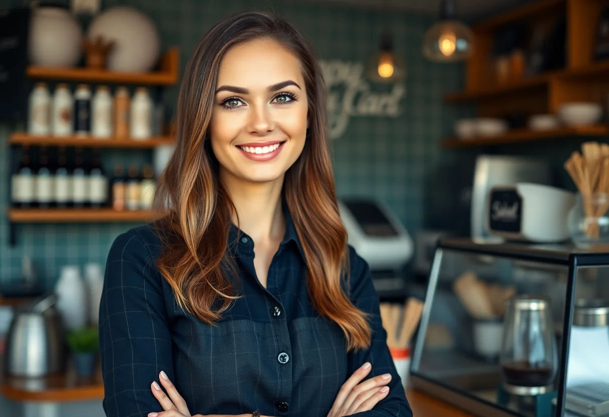 Portrait of a confident female cafe owner.