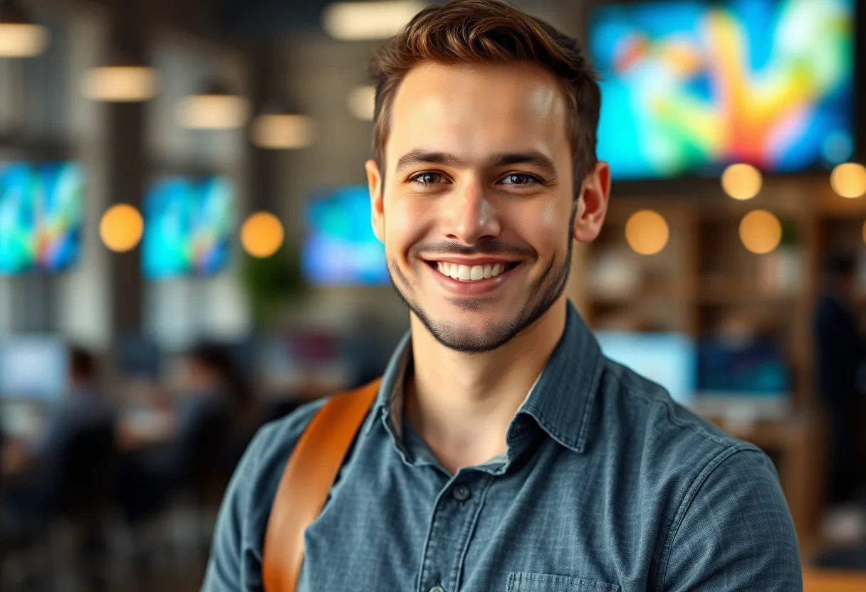 Portrait of a smiling male tech entrepreneur.